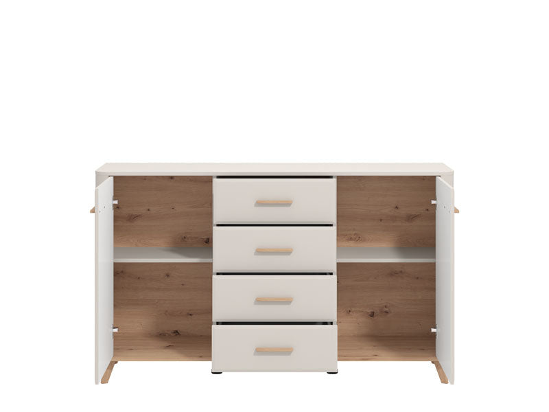 Barwen Cashmere And Oak Effect Large 154cm 2 Door 4 Drawer Sideboard - 11014454
