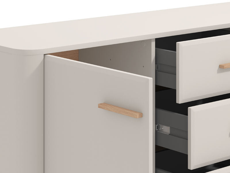 Barwen Cashmere And Oak Effect Large 154cm 2 Door 4 Drawer Sideboard - 11014454
