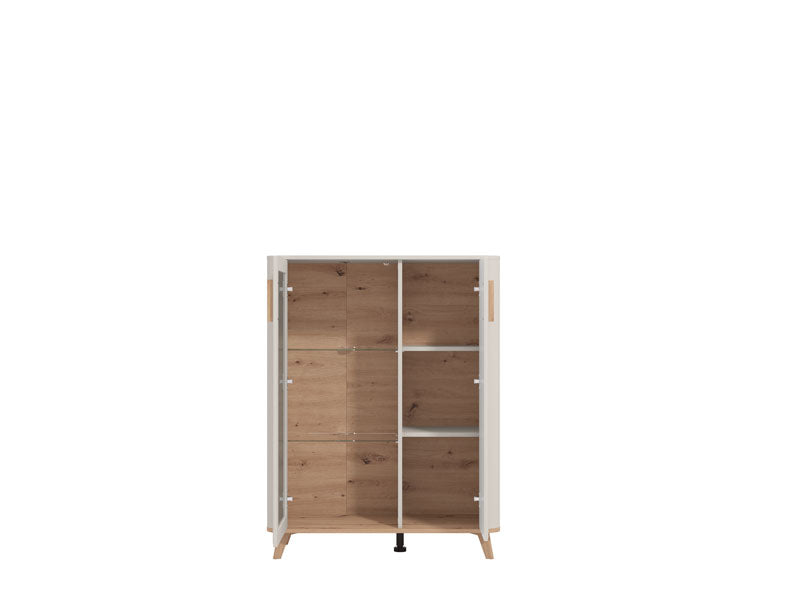 Barwen Cashmere And Oak Effect Low 2 Door Showcase Display Cabinet Unit - 11014452