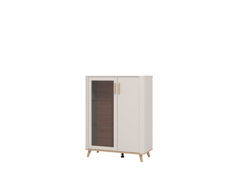 Barwen Cashmere And Oak Effect Low 2 Door Showcase Display Cabinet Unit - 11014452