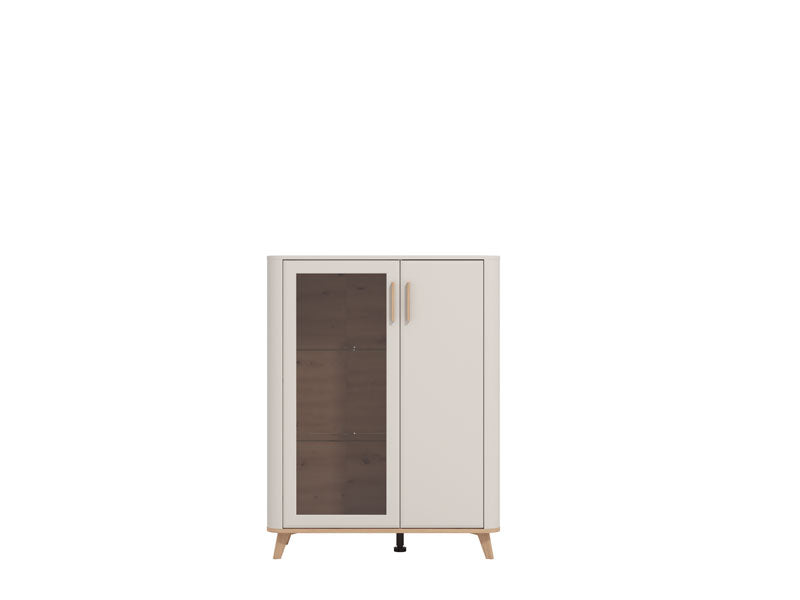 Barwen Cashmere And Oak Effect Low 2 Door Showcase Display Cabinet Unit - 11014452