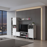 Kenzo White And Concrete Grey Effect Large TV Entertainment Wall Unit Cabinet 016686L