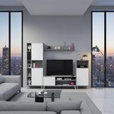 Kenzo White And Concrete Grey Effect Large TV Entertainment Wall Unit Cabinet 016686L