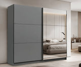 Palma Large Grey And Mirrored Sliding Door Wardrobe -11008287