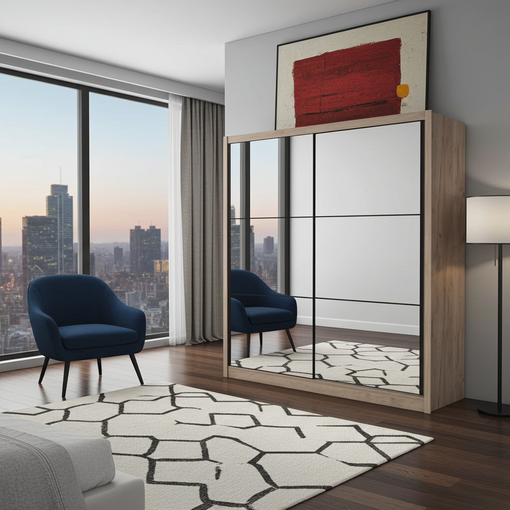 Marvella Artisan Oak Effect Full Mirrored 2 Door Sliding Door Wardrobe Slider 213cm Wide 11008348