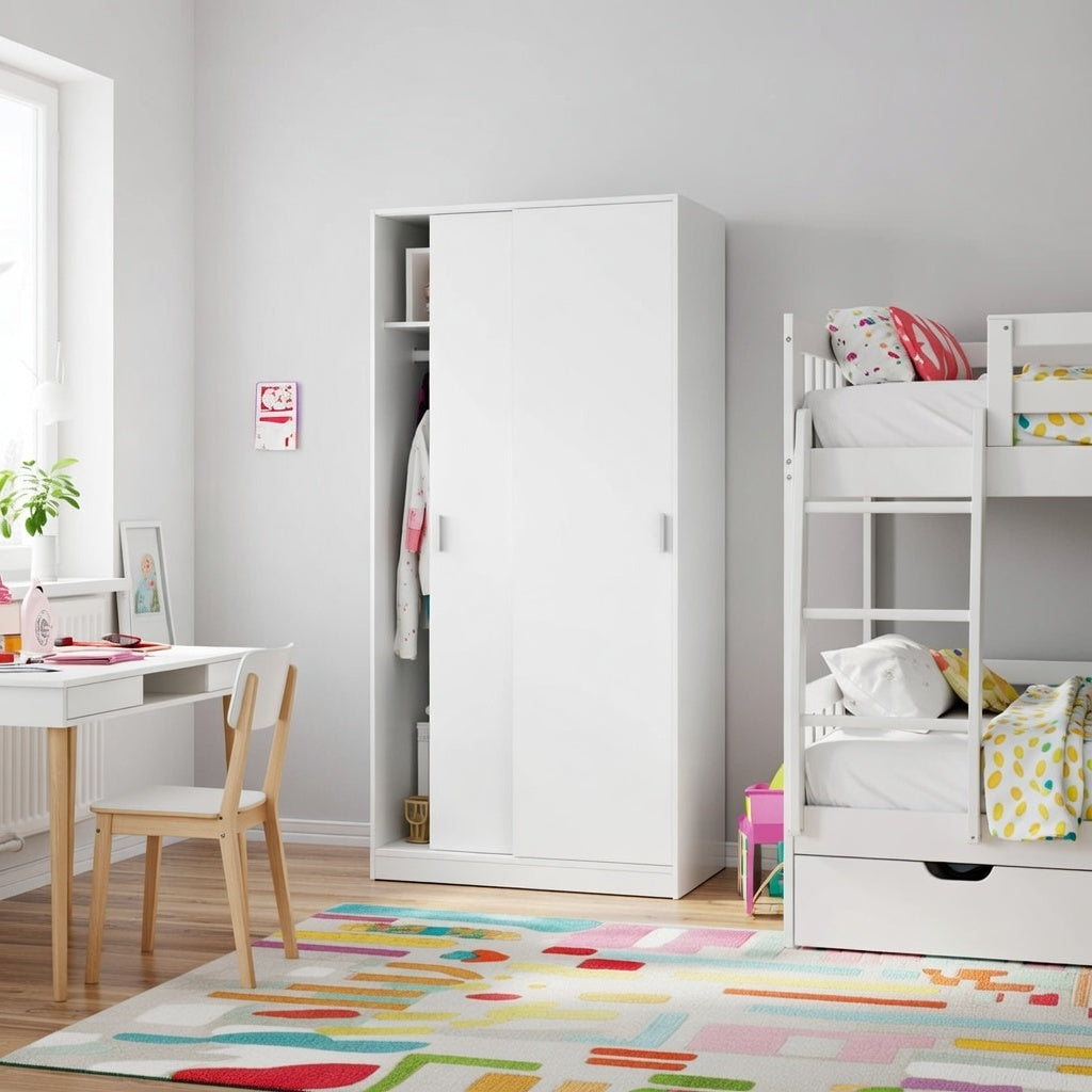 Dawn Slim Narrow Depth Sliding Wardrobe in White - MAX019O