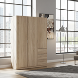 Spinda  Oak Effect Narrow 3 Door 3 Drawer Space-Saving Wardrobe 135cm Wide - LCX353F