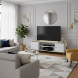 Camelienne Slatted White And Gold Elegant Large TV Cabinet With 2 Doors 3147RZ