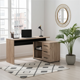 Lyon Oak and Black Large Corner Desk With Drawers - 11008666