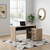 Lyon Oak and Black Large Corner Desk With Drawers - 11008666