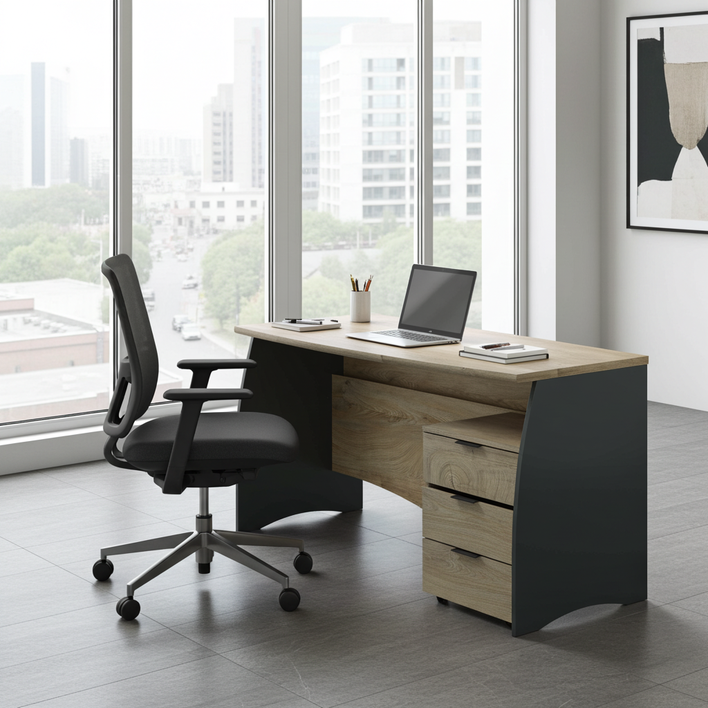 Pronte Oak and Grey Large Office Desk With Drawers- 0Z4625C