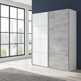 Lina White and Concrete Grey Effect Sliding 2 Door Wardrobe 150cm Wide - ARM154A