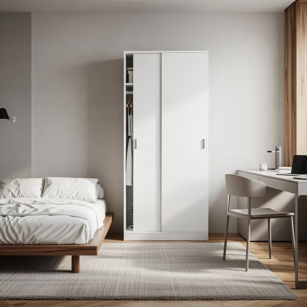 Dawn Slim Narrow Depth Sliding Wardrobe in White - MAX019O