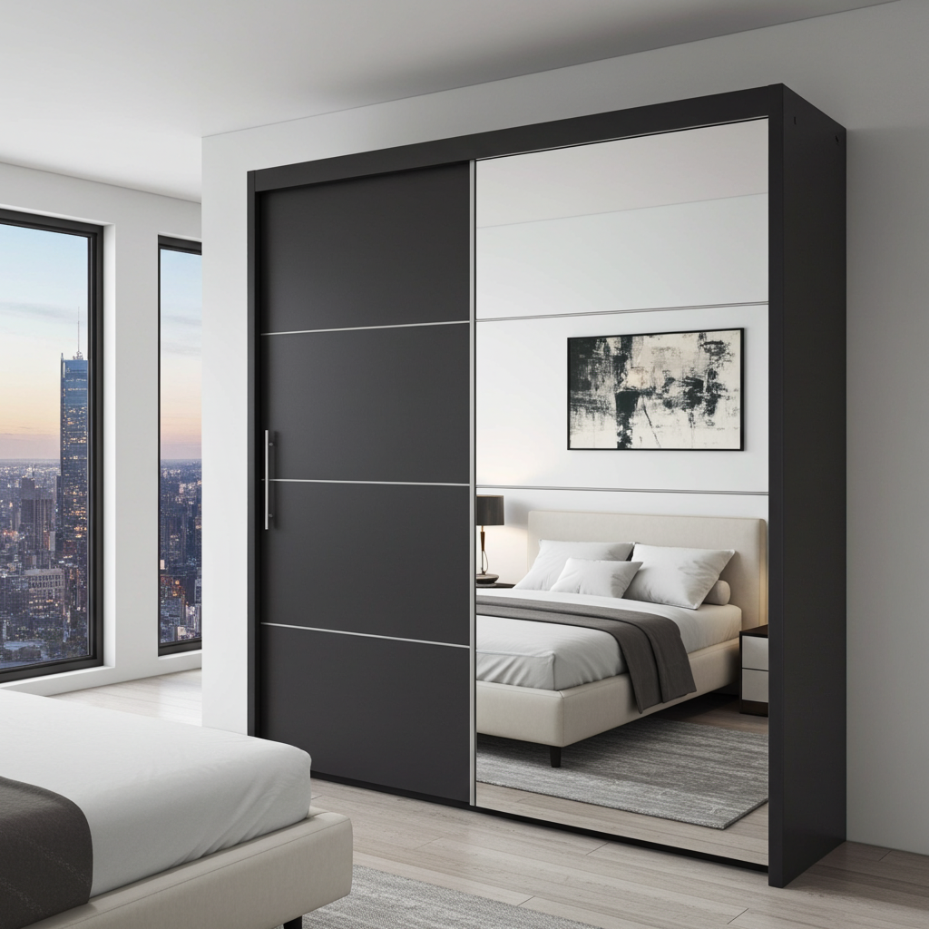 Inoxa Grey Large 200cm Mirrored Sliding Door Wardrobe - 8XLG4420