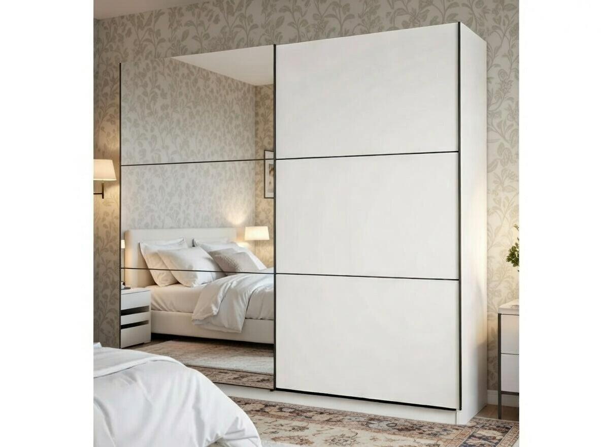 Palma Large White And Mirrored Sliding Door Wardrobe -11008286