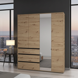 Bellington Artisan Oak Effect 4 Door 3 Drawer Mirrored Wardrobe - 11014097