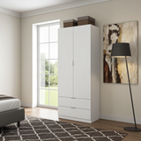 Spinda Artic White Compact Narrow 2 Door 2 Drawer Space-Saving Wardrobe 81cm Wide- LCX222O