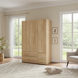 Spinda Canadian Oak Effect 3 Door 4 Drawer Space-Saving Wardrobe 135cm Wide- LCX453F