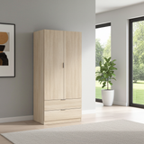 Spinda Oak Effect Compact Narrow 2 Door 2 Drawer Space-Saving Wardrobe 81cm Wide - 00X222R