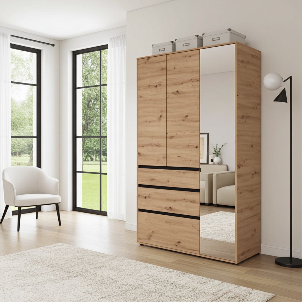 Bellington Artisan Oak Effect 3 Door 3 Drawer Mirrored Wardrobe - 11014106