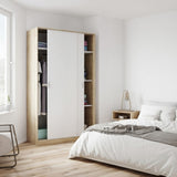 Evana Artic White and Oak Effect Small Narrow Sliding 2 Door Wardrobe 120cm Wide - TOP120F