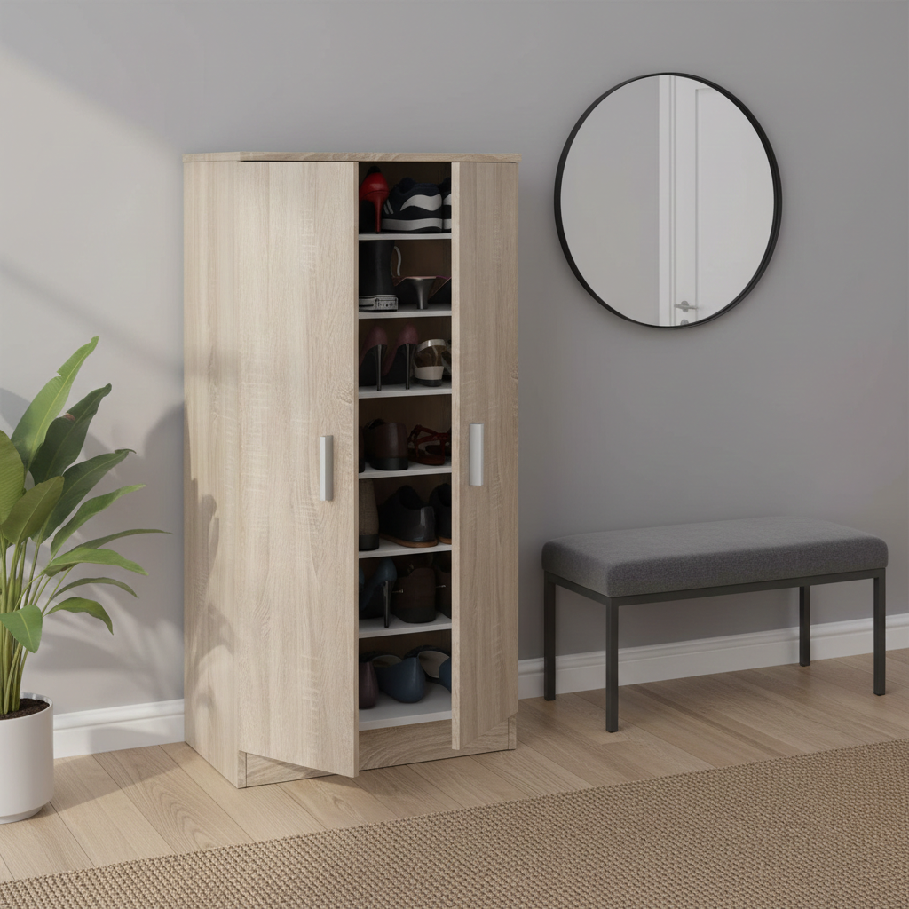 Zia Shoe 21 Pair Cupboard Cabinet Oak Effect- 007813F