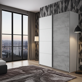 Lina White and Concrete Grey Effect Sliding 2 Door Wardrobe 150cm Wide - ARM154A