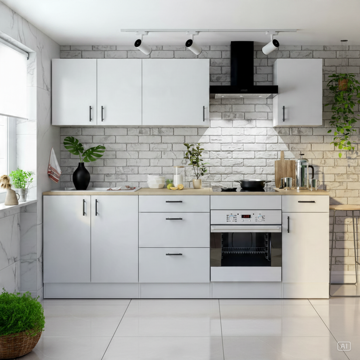 Magna White Gloss Modular 240cm Full Flat Pack Kitchen Units Set With Worktops INCLUDED - Option 2
