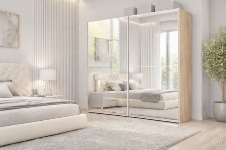 Montclair 240cm Full Mirrored Extra Large Sliding Door Wardrobe Oak Effect P8DSMLBL