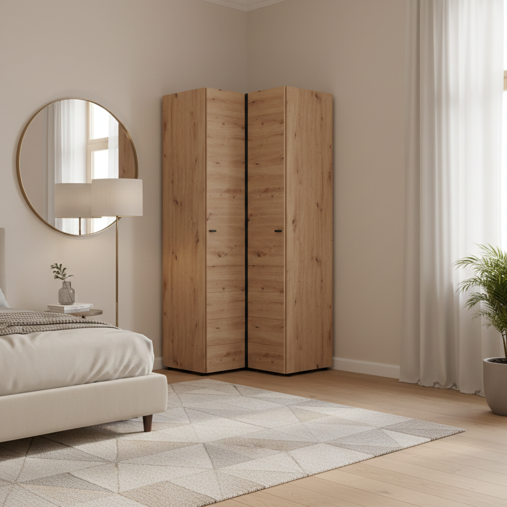 Nevaris Oak Effect Narrow 2 Door Space-Saving Corner Wardrobe - 11014891