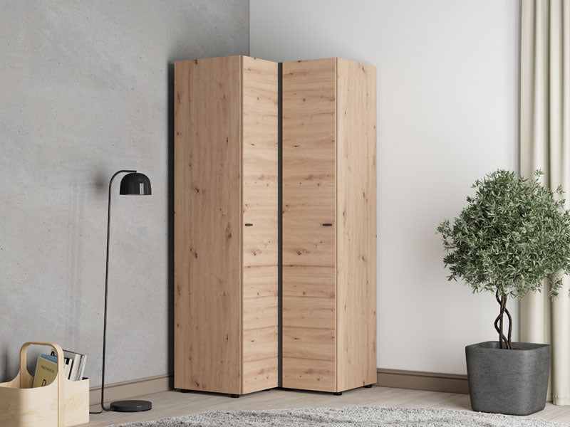 Nevaris Oak Effect Narrow 2 Door Space-Saving Corner Wardrobe - 11014891