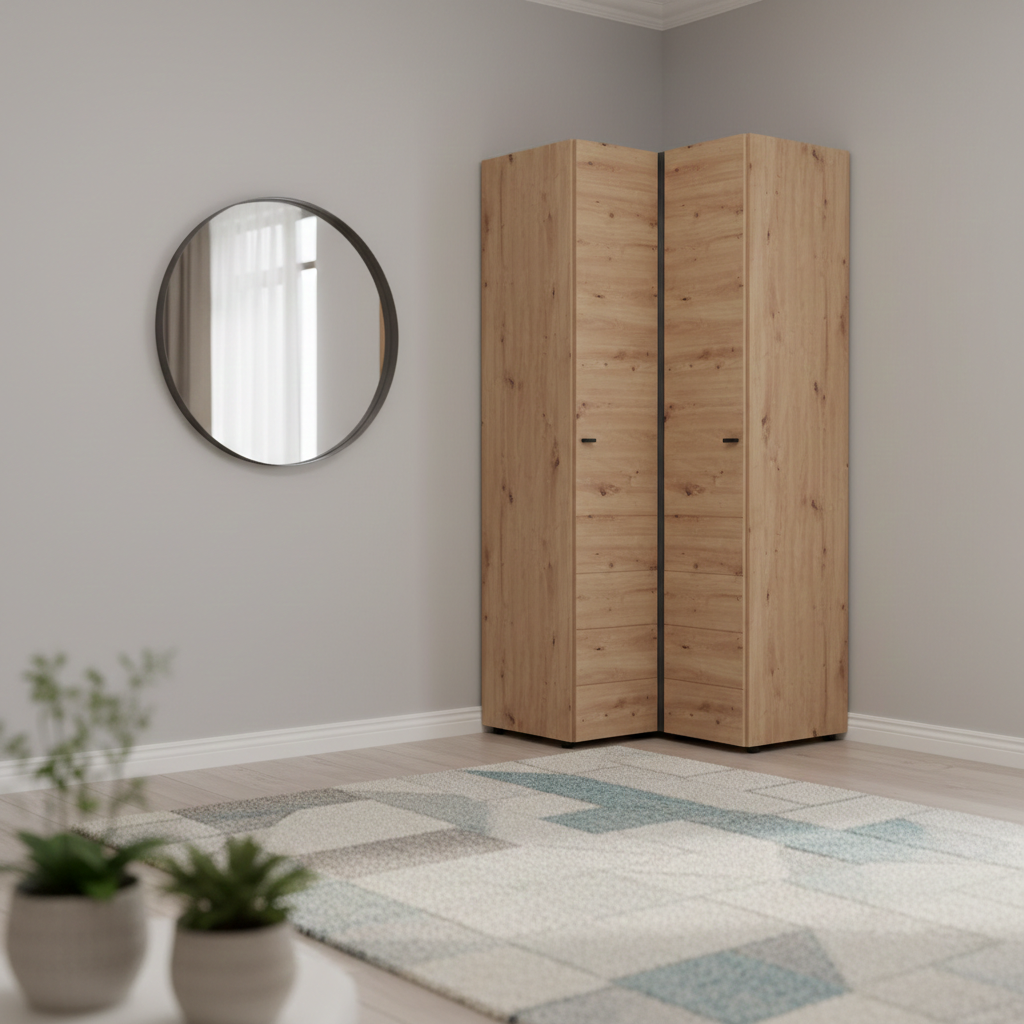 Nevaris Oak Effect Narrow 2 Door Space-Saving Corner Wardrobe - 11014891
