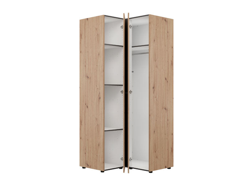 Nevaris Oak Effect Narrow 2 Door Space-Saving Corner Wardrobe - 11014891