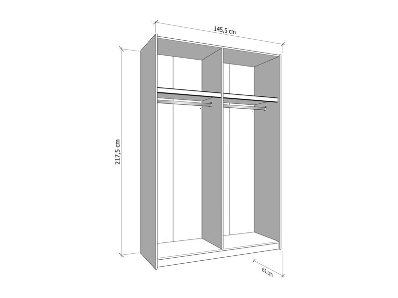 Noah Oak Effect Mirrored Sliding Door Wardrobe 145cm - 11013480