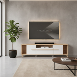 Orleans Oak Effect And White 189cm Wide TV Unit Cabinet With Storage 11013346