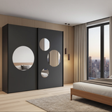 Cullinan Dark Grey Large 219cm Sliding Door Wardrobe With Round Mirrors - 8XGMS202