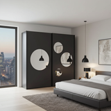 Cullinan Dark Grey Large 219cm Sliding Door Wardrobe With Round Mirrors - 8XGMS202