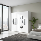 Cullinan White Large 219cm Sliding Door Wardrobe With Round Mirrors - 8XIKS102