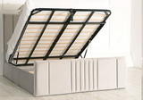 Miracle Cashmere Taupe and Slat Effect Overbed Unit with Double or Kingsize Bed Bedroom Furniture SET - 3484/ANDREA