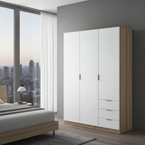 Spinda Artic White & Oak Effect Narrow 3 Door 3 Drawer Space-Saving Wardrobe 121cm - LC1323F