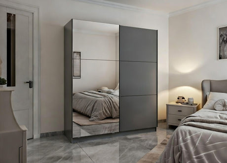 Palma Grey And Mirrored Sliding Door Wardrobe 180cm- 11011120