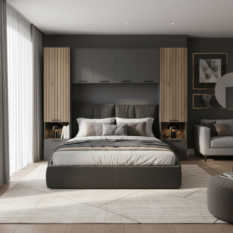Miracle Overbed Unit in Grey & Rustic Oak