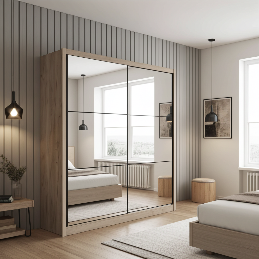 Marvella Artisan Oak Effect Full Mirrored 2 Door Sliding Door Wardrobe Slider 213cm Wide 11008348