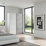 Lina White and Concrete Grey Effect Sliding 2 Door Wardrobe 150cm Wide - ARM154A