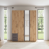 York Artisan Oak Effect And Grey 4 Door 3 Drawer Wardrobe - 11012156