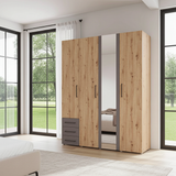 York Artisan Oak Effect And Grey 4 Door 3 Drawer Wardrobe - 11012156