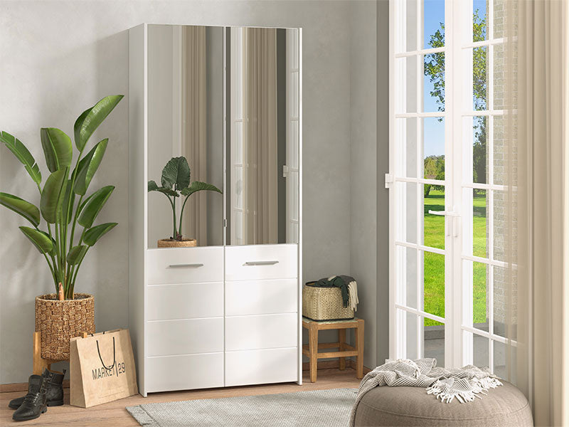 Lisbon White Mirrored Door 50 Pair Large Shoe Cabinet Cupboard - 11011487