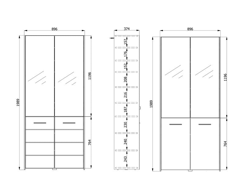 Lisbon White Mirrored Door 50 Pair Large Shoe Cabinet Cupboard - 11011487