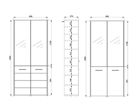 Lisbon White Mirrored Door 50 Pair Large Shoe Cabinet Cupboard - 11011487