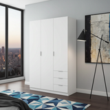 Spinda Small Artic White Narrow 3 Door 3 Drawer Space-Saving Wardrobe 121cm Wide- LCX323O